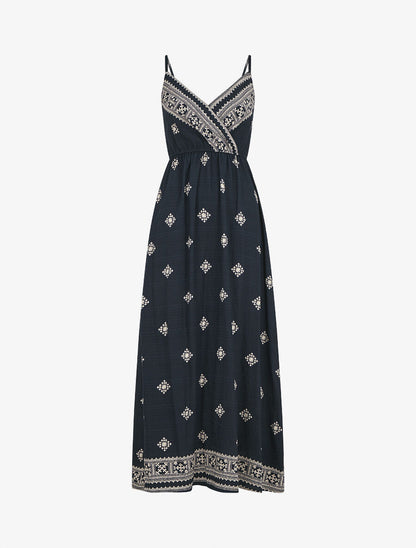 Robe longue à fines bretelles à imprimé fantaisie - Marine - 4