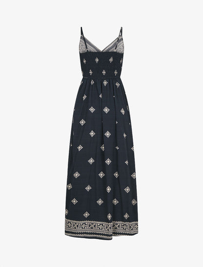 Robe longue à fines bretelles à imprimé fantaisie - Marine - 2