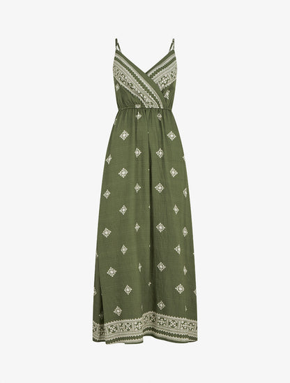 Robe longue à fines bretelles à imprimé fantaisie - Vert - 1