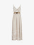 Robe longue à fines bretelles et broderies - Beige - 1