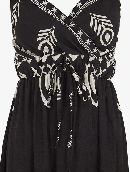Robe longue à fines bretelles imprimé ethnique - Noir - 3