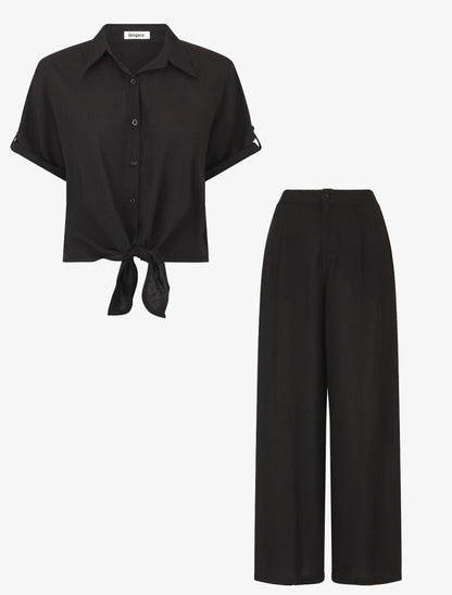 Ensemble top à nouer et pantalon - Noir - 7