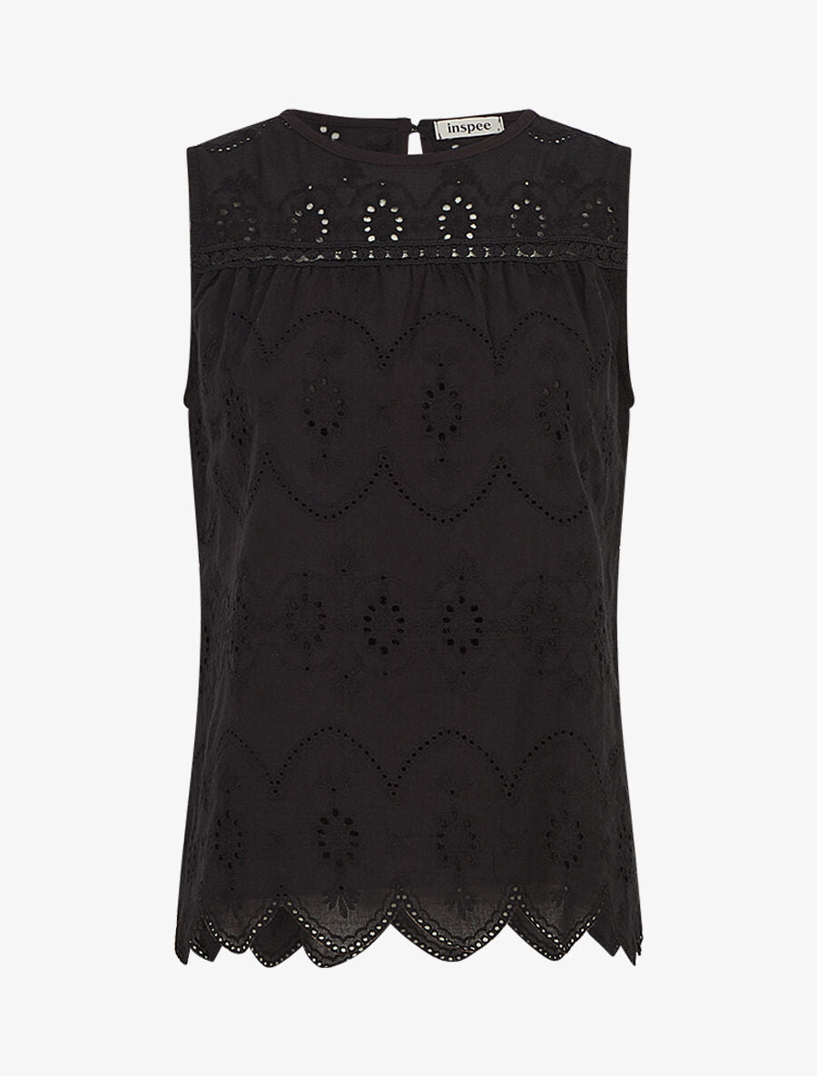 Top droit sans manches en broderie anglaise - Noir - 1