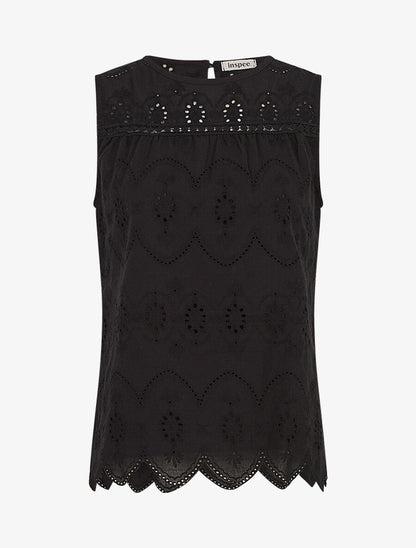 Top droit sans manches en broderie anglaise - Noir - 1