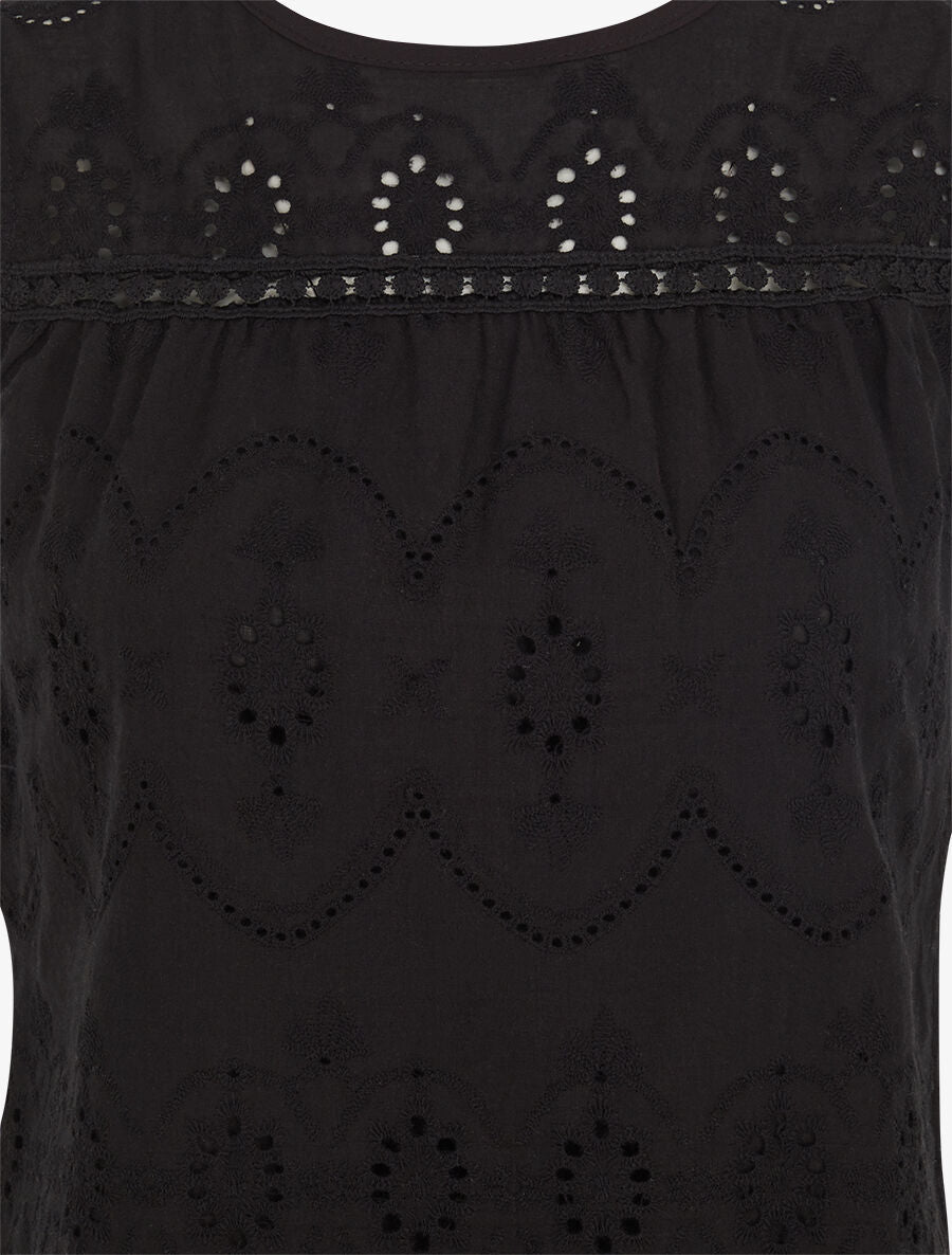 Top droit sans manches en broderie anglaise - Noir - 3