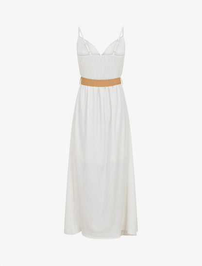 Robe longue à bretelles et décolleté en crochet - Blanc - 2