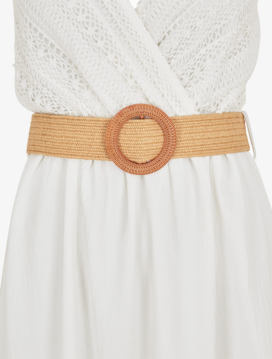 Robe longue à bretelles et décolleté en crochet - Blanc - 3