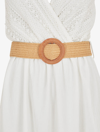Robe longue à bretelles et décolleté en crochet - Blanc - 3