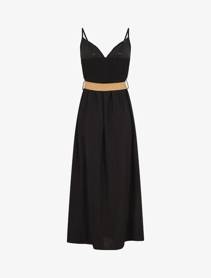 Robe longue à bretelles et décolleté en crochet - Noir - 2