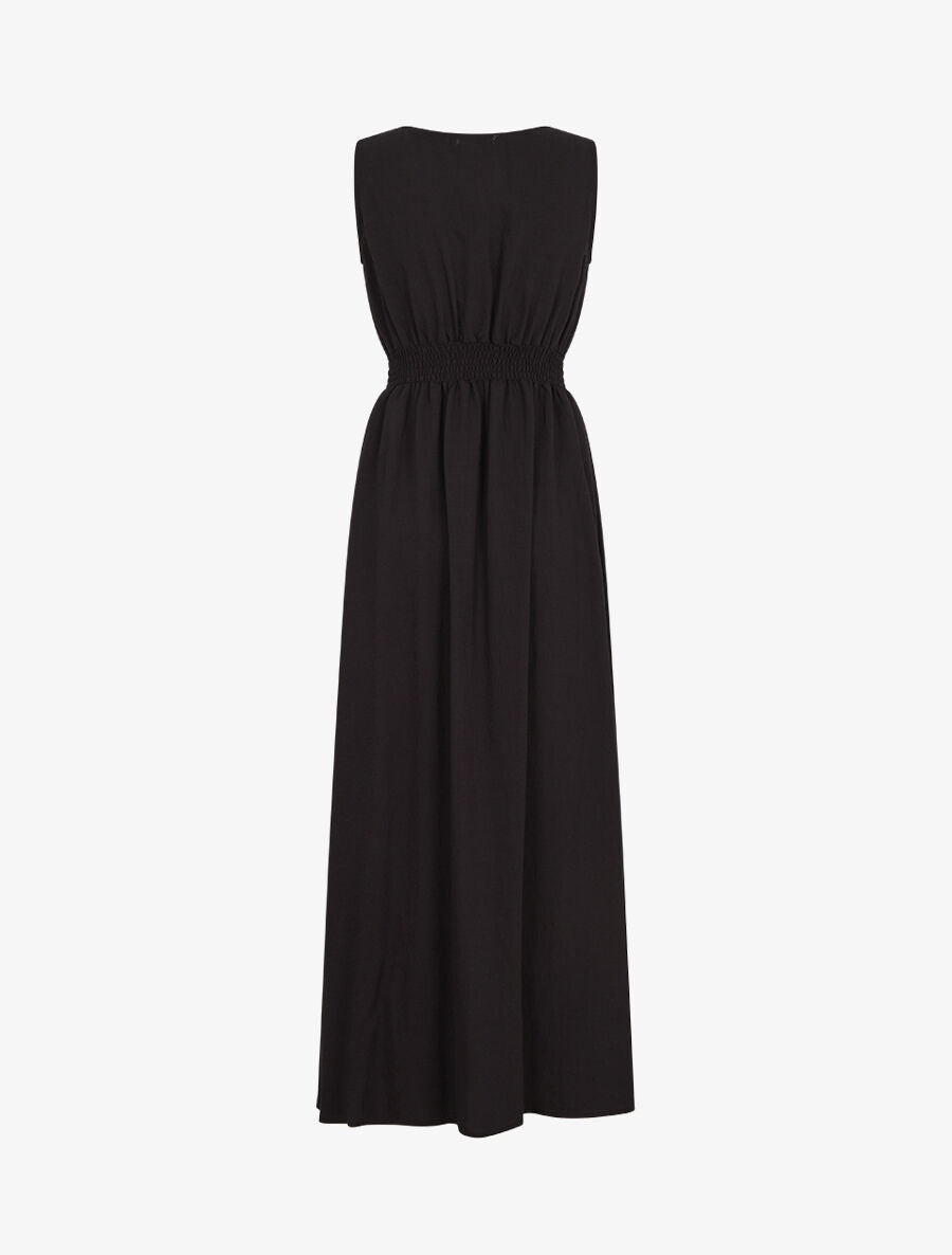 Robe longue sans manches unie col à pompons - Noir - 2