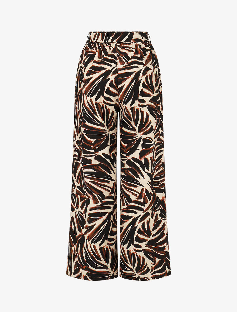 Pantalon imprimé abstrait à taille haute élastiquée - Marron - 2