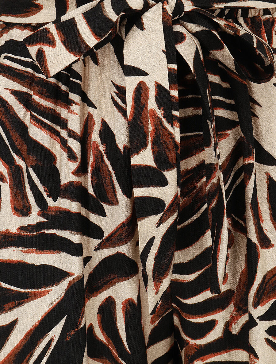 Pantalon imprimé abstrait à taille haute élastiquée - Marron - 3