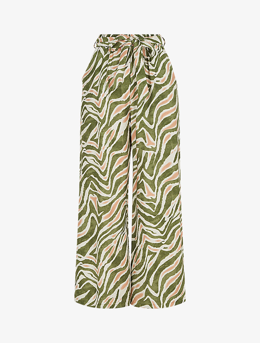 Pantalon imprimé fantaisie à taille haute élastiquée - Kaki - 1