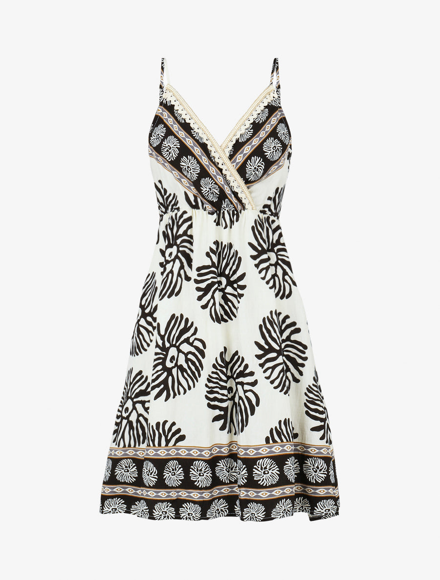Robe mi-longue à bretelles imprimé coraux - Noir - 1