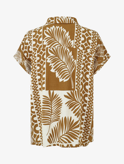 Chemise ample manches courtes imprimé tropical - Marron - 2