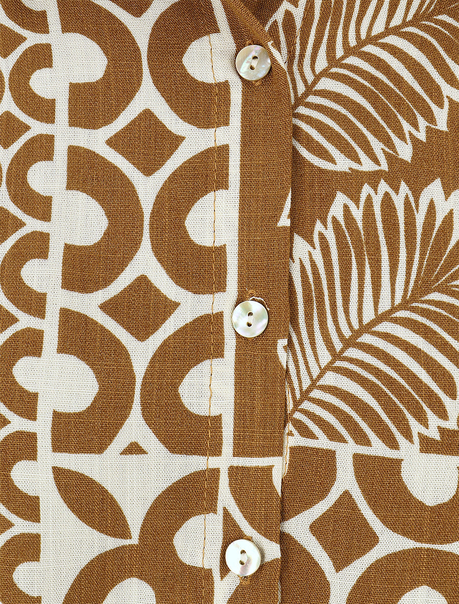 Chemise ample manches courtes imprimé tropical - Marron - 3