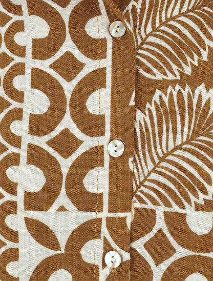 Chemise ample manches courtes imprimé tropical - Marron - 3