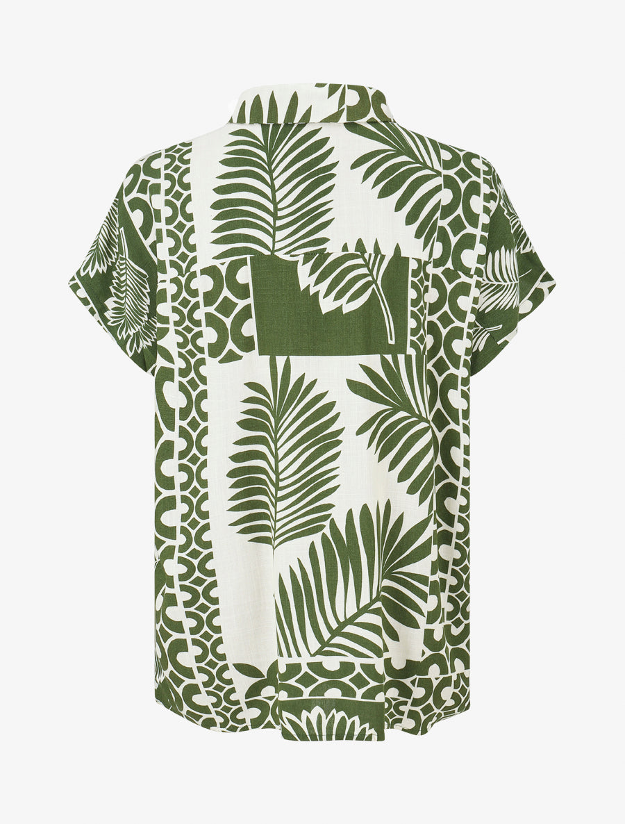 Chemise ample manches courtes imprimé tropical - Kaki - 2