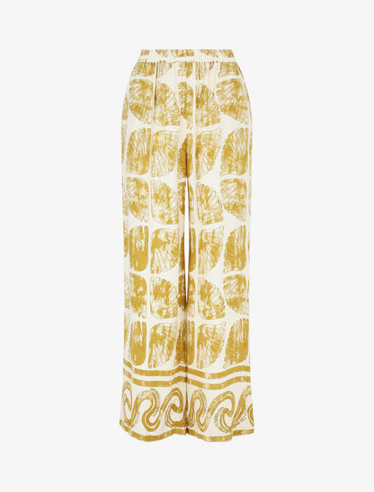 Pantalon droit taille haute imprimé fantaisie - Jaune - 1