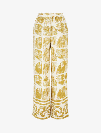 Pantalon droit taille haute imprimé fantaisie - Jaune - 2