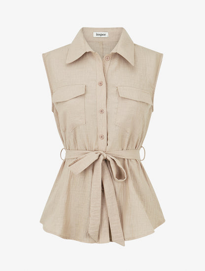 Top sans manches à nouer - Beige - 1