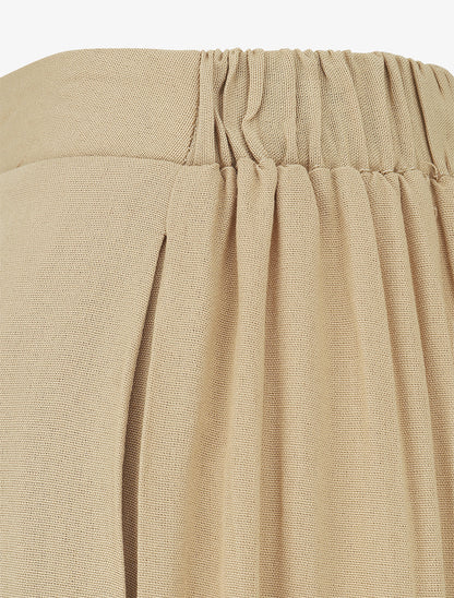 Pantalon uni fluide à taille élastiquée - Beige - 3