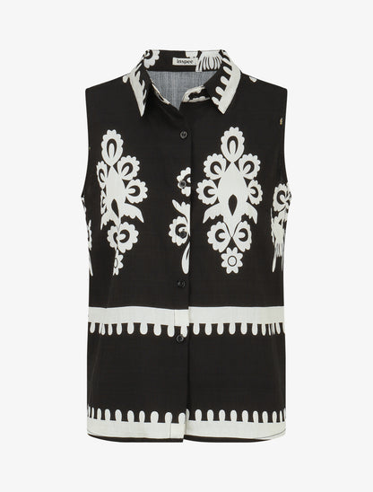 Top sans manches imprimé ikat - Noir - 1