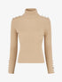 Pull côtelé à col roulé et boutons - Beige - 1