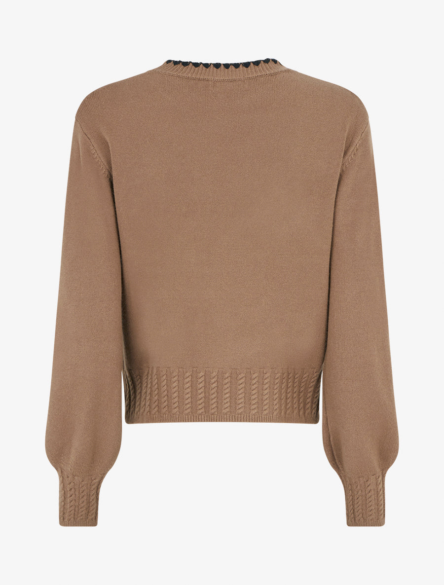 Pull droit à col rond brodé - Taupe - 2