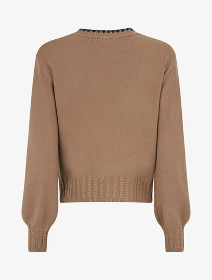 Pull droit à col rond brodé - Taupe - 2