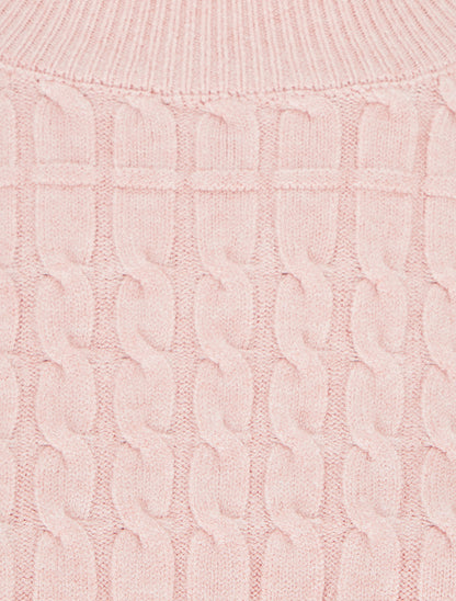 Pull droit à col rond en maille tressée - Rose - 3