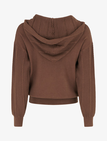 Pull à capuche effet tressé coupe droite - Marron - 2