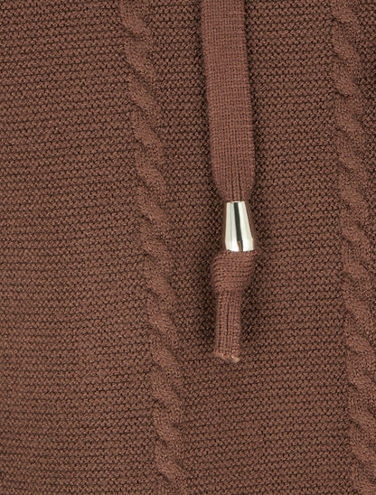 Pull à capuche effet tressé coupe droite - Marron - 3