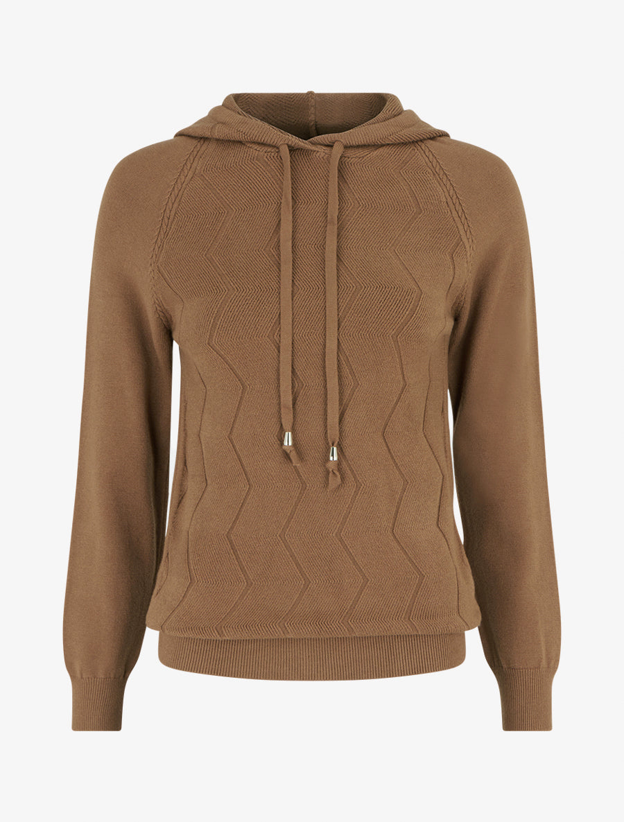 Pull à capuche en maille zig-zag - Camel - 1