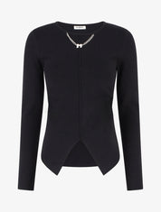 Pull asymétrique à empiècement bijou M - Noir - 1