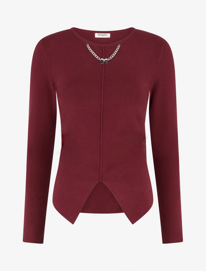 Pull asymétrique à empiècement bijou M - Bordeaux - 1