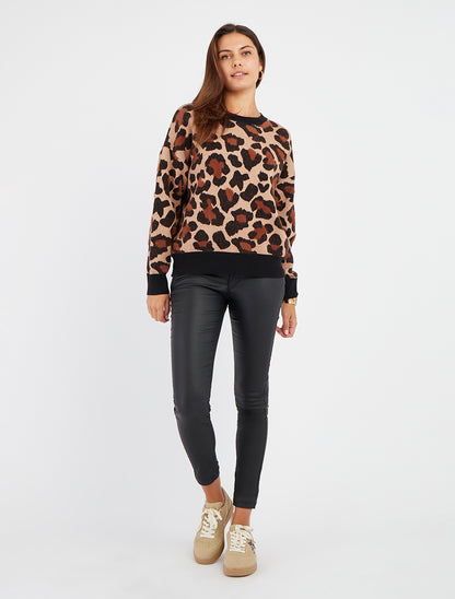 Pull à imprimé léopard - Camel - 8