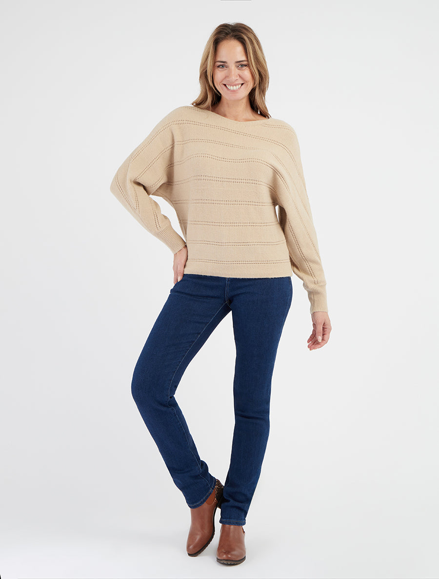 Einfarbiger Pullover mit Rundhalsausschnitt - Kamel