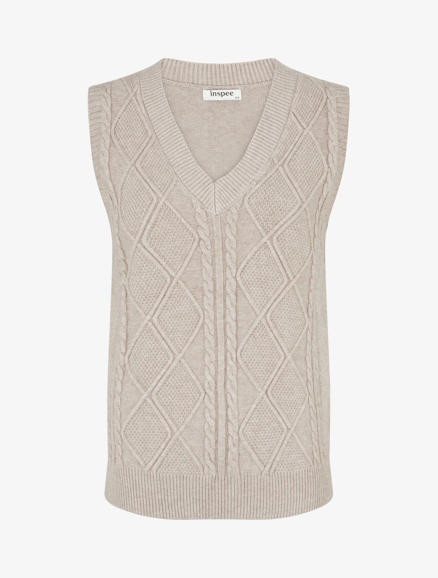 Pull sans manches droit à col V - Taupe clair - 1