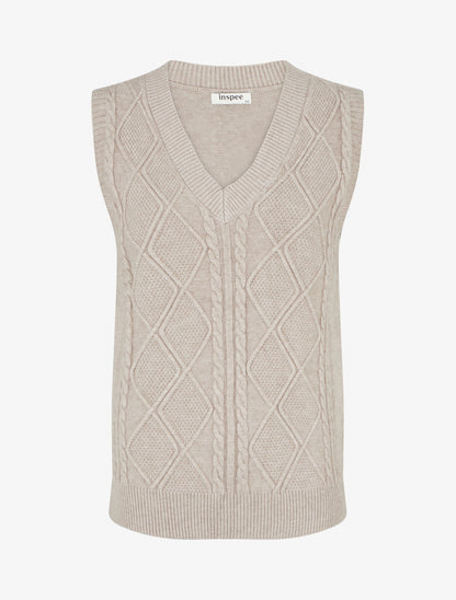 Pull sans manches droit à col V - Taupe clair - 1