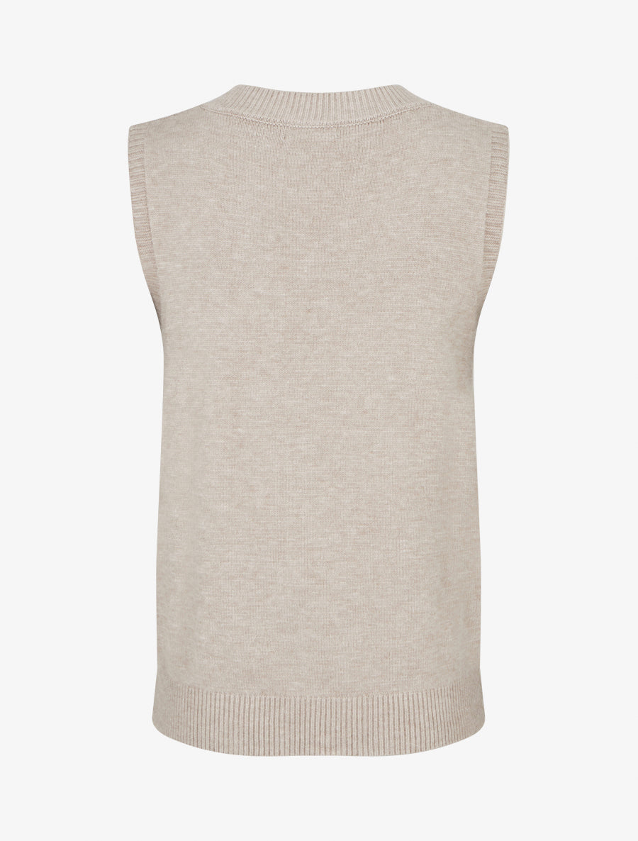 Pull sans manches droit à col V - Taupe clair - 2