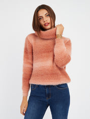 Gerader Pullover mit flauschigem Effekt und Rollkragen - Orange