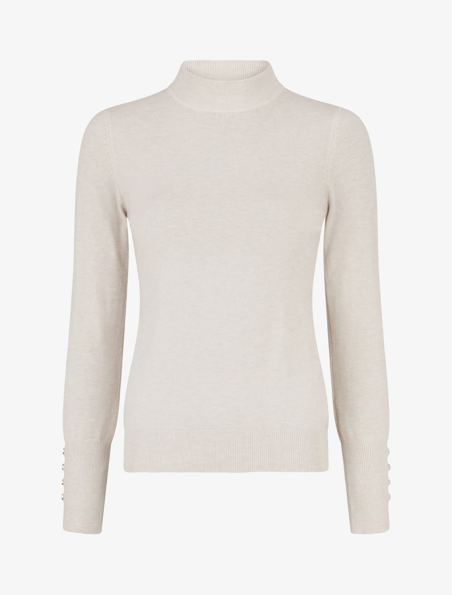 Pull fin uni à col montant - Beige - 1