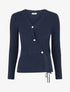 Pull à col V et boutons décoratifs strassés - Marine - 1