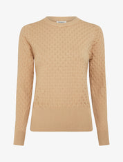 Pull ajusté en maille texturée à col rond - Camel - 1