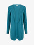 Gilet long uni à capuche - Bleu canard - 1