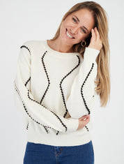 Gerader Pullover mit schimmernden Zöpfen - Ecru