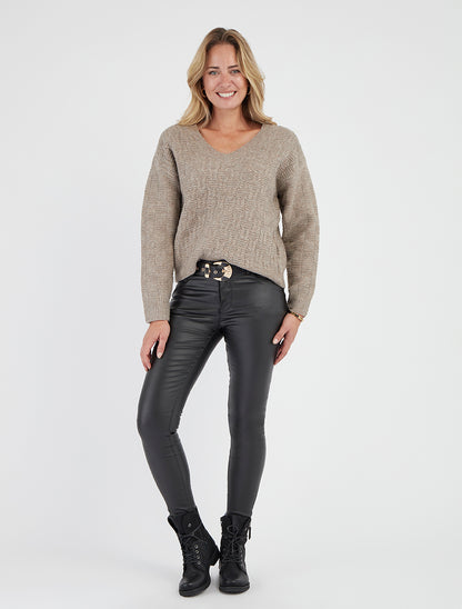 Gerader irisierter Pullover mit V-Ausschnitt - Maulwurf