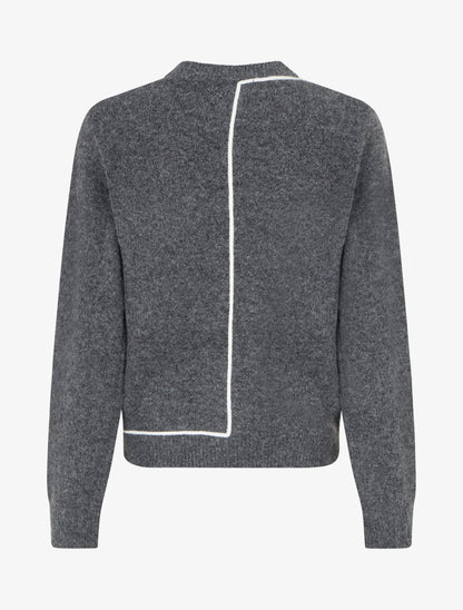 Pull droit à col rond et liseré contrastant - Gris - 2