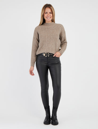 Texturierter einfarbiger Strickpullover - Maulwurf